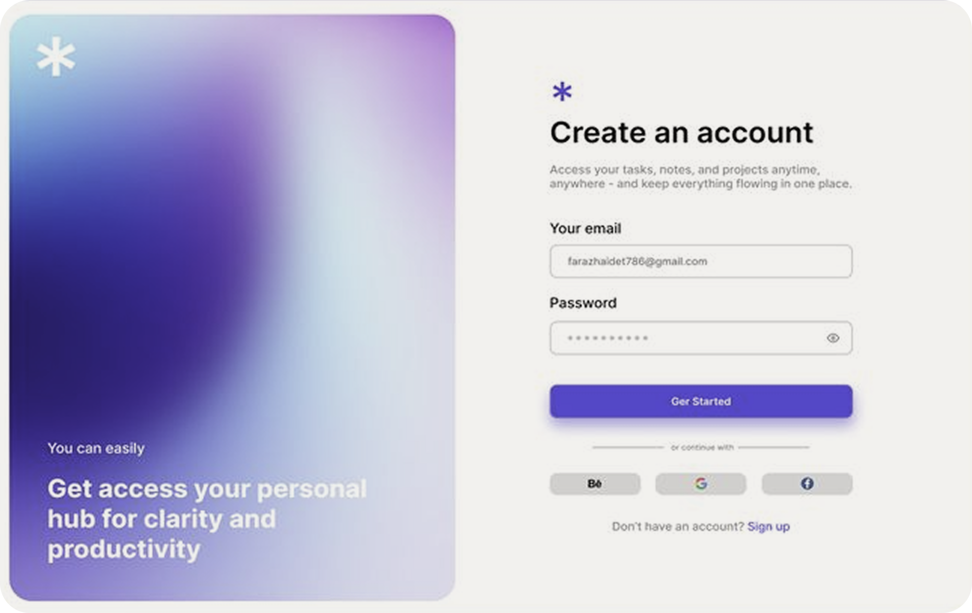 Auth and onboarding interface preview